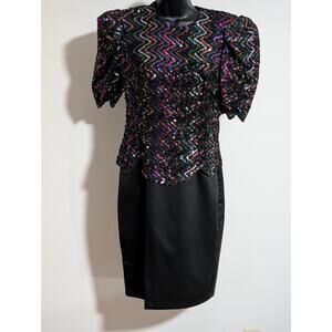 Vintage 90's Scott McClintock Black Sequin Semi Formal Evening Cocktail Dress 10